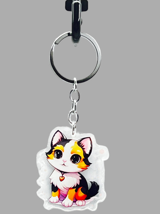 Calico Cat Acrylic Keychain, Cute kawaii memorial ornament, pet portrait charm gift  backpack fob, dad car décor, first day of school gift