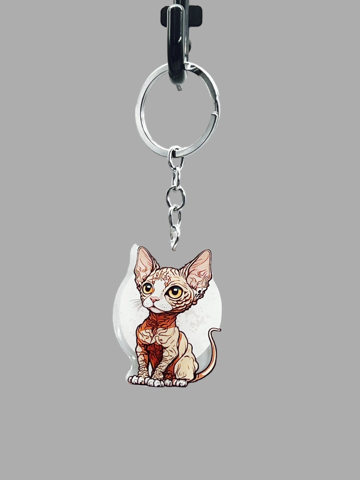 Cornish Rex Cat Acrylic Keychain, Cute kawaii memorial ornament, pet portrait charm gift  backpack fob, dad car décor, first day of school gift