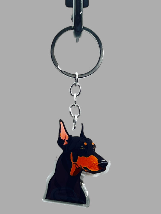 Doberman Pinscher Dog Acrylic Keychain Cute kawaii memorial ornament, pet portrait charm gift  backpack photo fob, dad car décor, dog mom gift