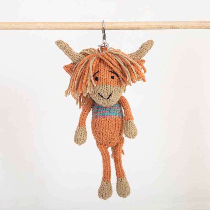 Highland Cow  Keychain handmade crochet knit stuffed Doll, Montessori Play, Nursery Decor, Baby Shower Gifts . Granddaughter, niece, nephew & grandson