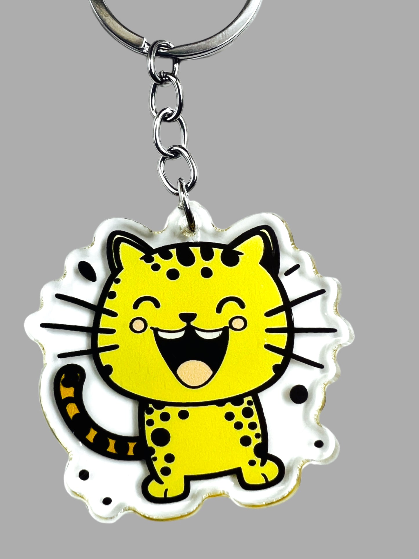 Tabby cat Leopard print Acrylic Keychain, Cute kawaii memorial ornament, pet portrait charm, backpack fob, dad car décor, stocking stuffer