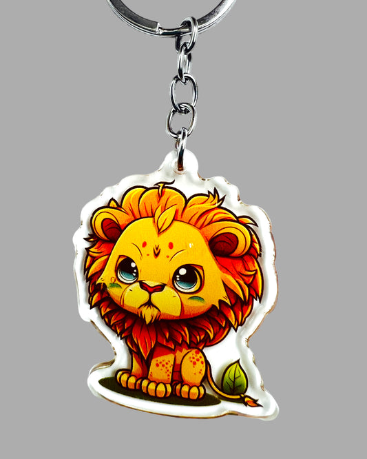 Lion Acrylic Keychain, Wildlife Cute kawaii memorial ornament, pet portrait charm gift  backpack fob, dad car décor, first day of school gift