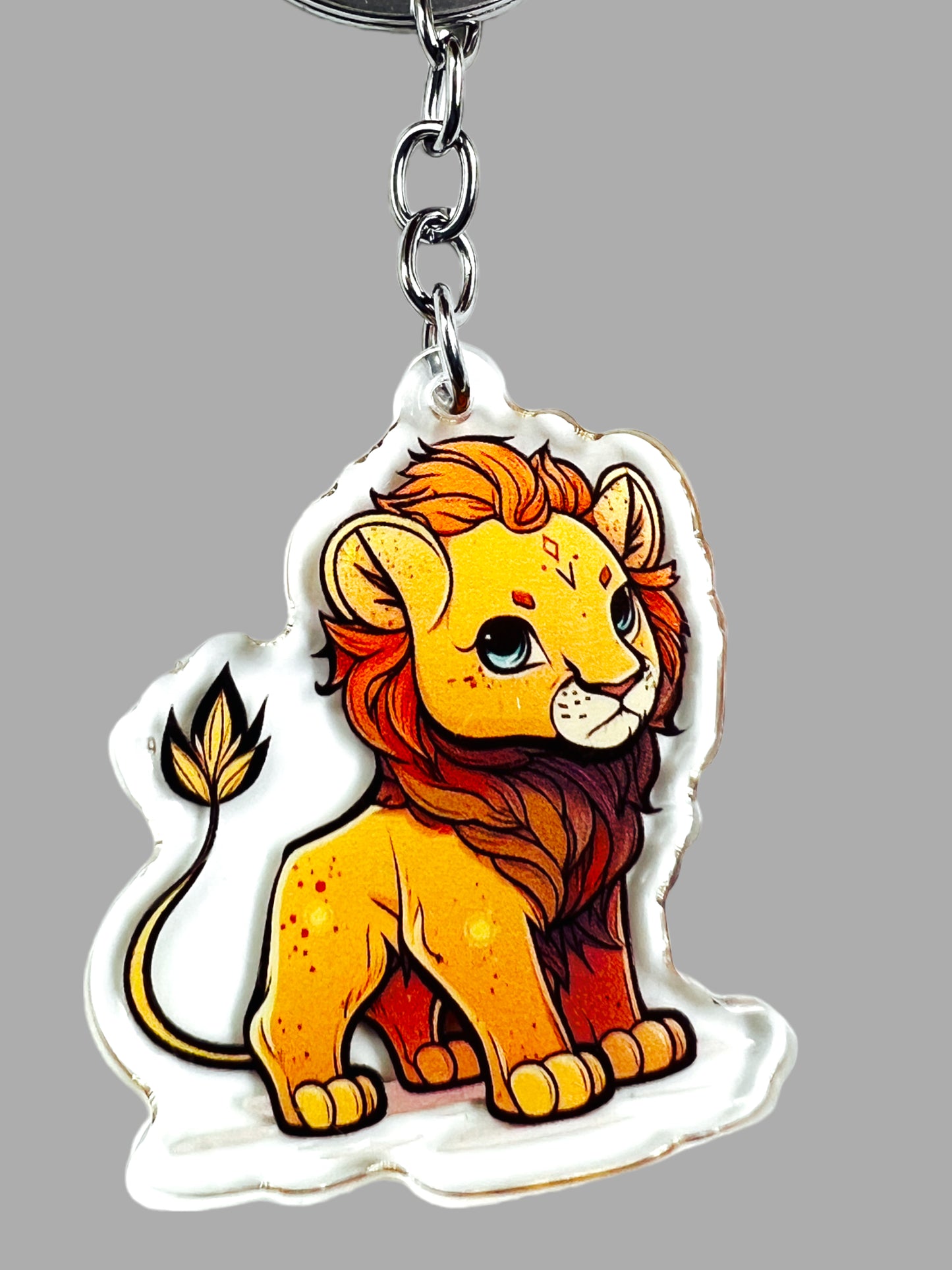 Lion Acrylic Keychain, Wildlife Cute kawaii memorial ornament, pet portrait charm gift  backpack fob, dad car décor, first day of school gift