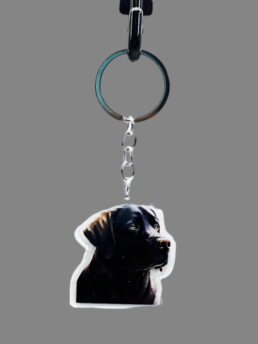 Chocolate Labrador Dog Acrylic keychain, Cute kawaii memorial ornament, pet portrait charm gift  backpack photo fob, dad car décor, dog mom gift