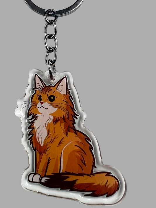 Maine Coon Cat Acrylic Keychain, Cute kawaii memorial ornament, pet portrait charm gift  backpack fob, dad car décor, first day of school gift