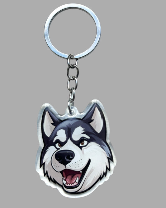 Husky Dog Acrylic Keychain, Cute kawaii memorial ornament, pet portrait charm gift, backpack fob, dad car décor, dog mom gift