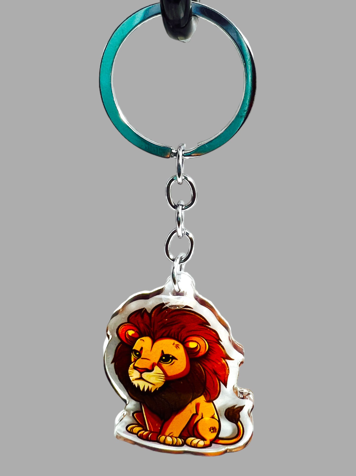 Lion Acrylic Keychain, Wildlife Cute kawaii memorial ornament, pet portrait charm gift  backpack fob, dad car décor, first day of school gift