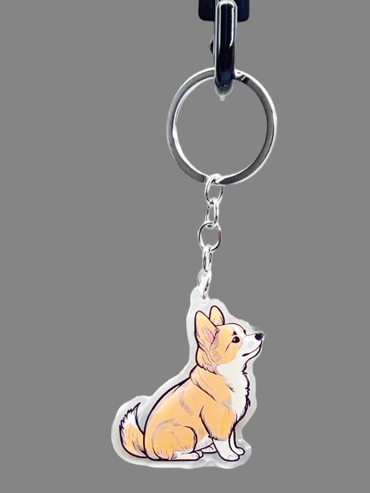 Corgi Dog Acrylic Keychain Cute kawaii memorial ornament, pet portrait charm gift  backpack photo fob, dad car décor, dog mom gift