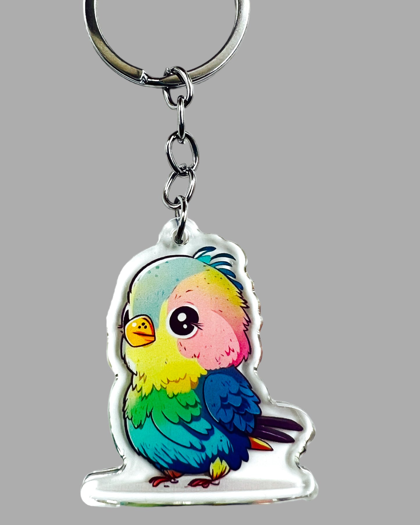 Parrot Acrylic Keychain, Wildlife Cute kawaii memorial ornament, pet portrait charm gift backpack fob, dad car décor, first day of school gift