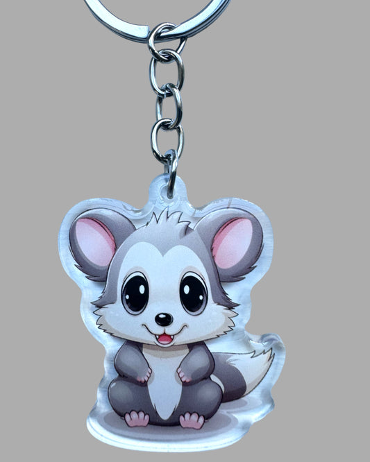 Possum Wildlife acrylic keychain, Cute kawaii memorial ornament, pet portrait charm, backpack fob, dad car décor, stocking stuffer, birthday gift