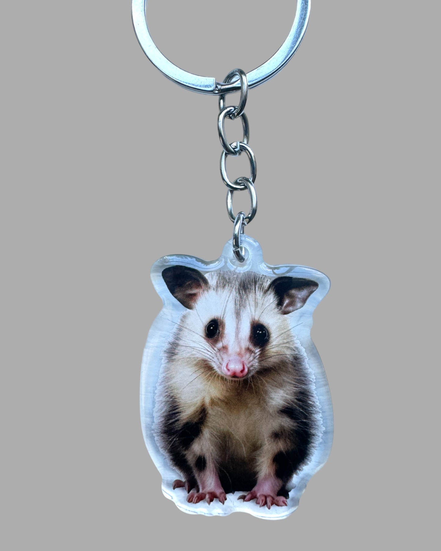 Possum Wildlife acrylic keychain, Cute kawaii memorial ornament, pet portrait charm, backpack fob, dad car décor, stocking stuffer, birthday gift