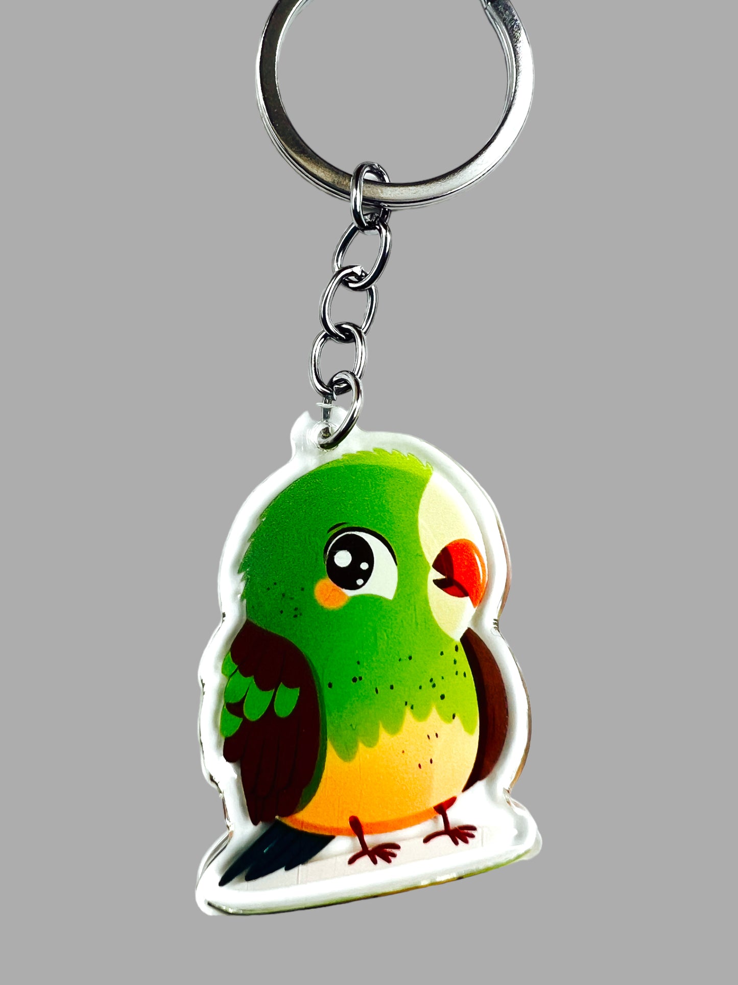 Parrot Acrylic Keychain, Wildlife Cute kawaii memorial ornament, pet portrait charm gift backpack fob, dad car décor, first day of school gift