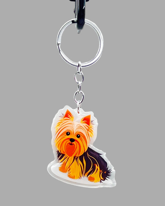 Yorkshire Terrier Dog Acrylic Keychain, Cute kawaii memorial ornament, pet portrait charm gift, backpack photo fob, dad car décor, dog mom gift