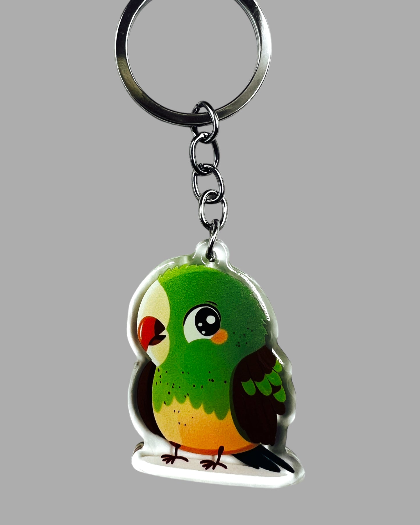 Parrot Acrylic Keychain, Wildlife Cute kawaii memorial ornament, pet portrait charm gift backpack fob, dad car décor, first day of school gift