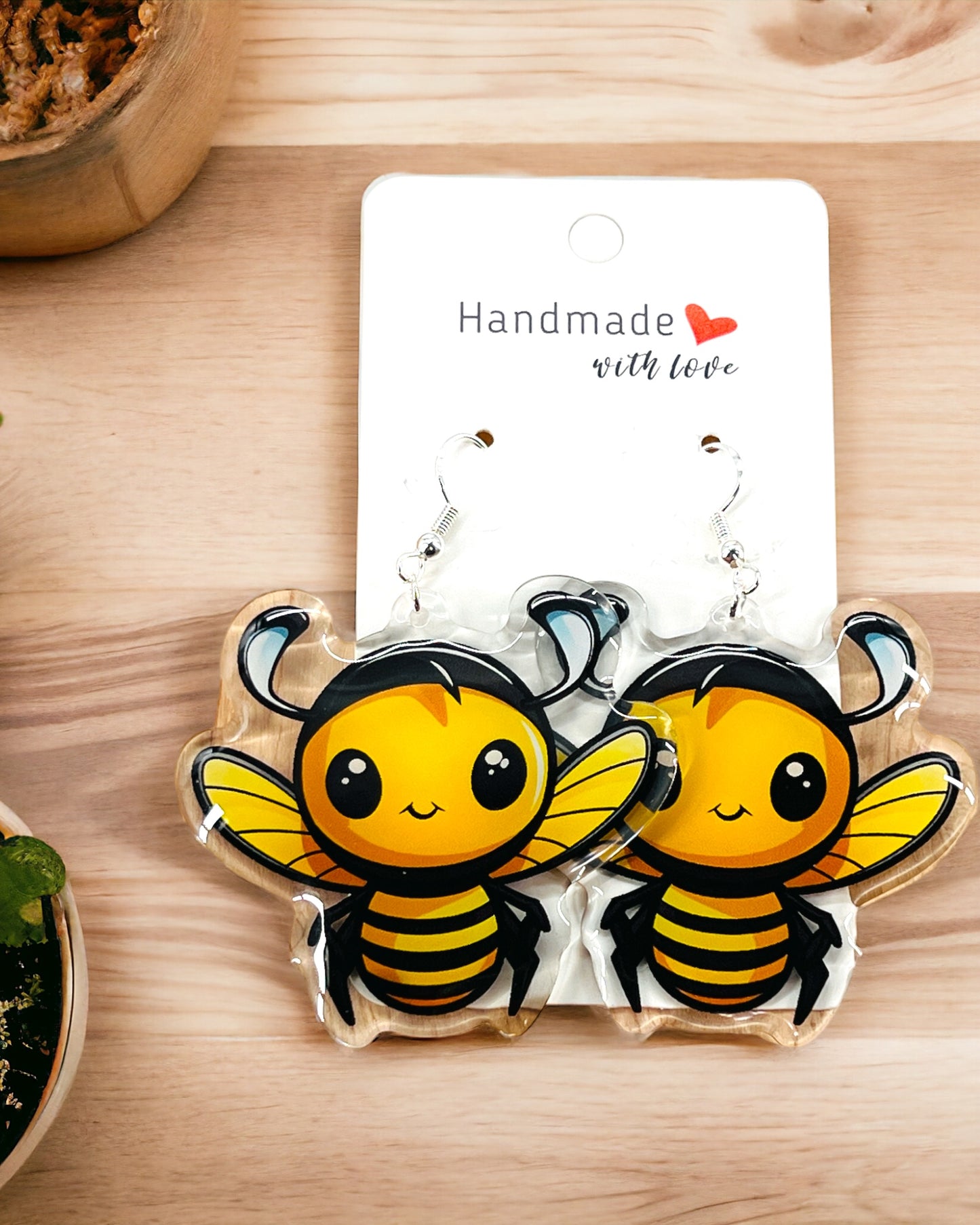 Bee Acrylic Earrings, funky weird quirky earrings, cool funny  gift for her, birthday gift,  Christmas stocking stuffer