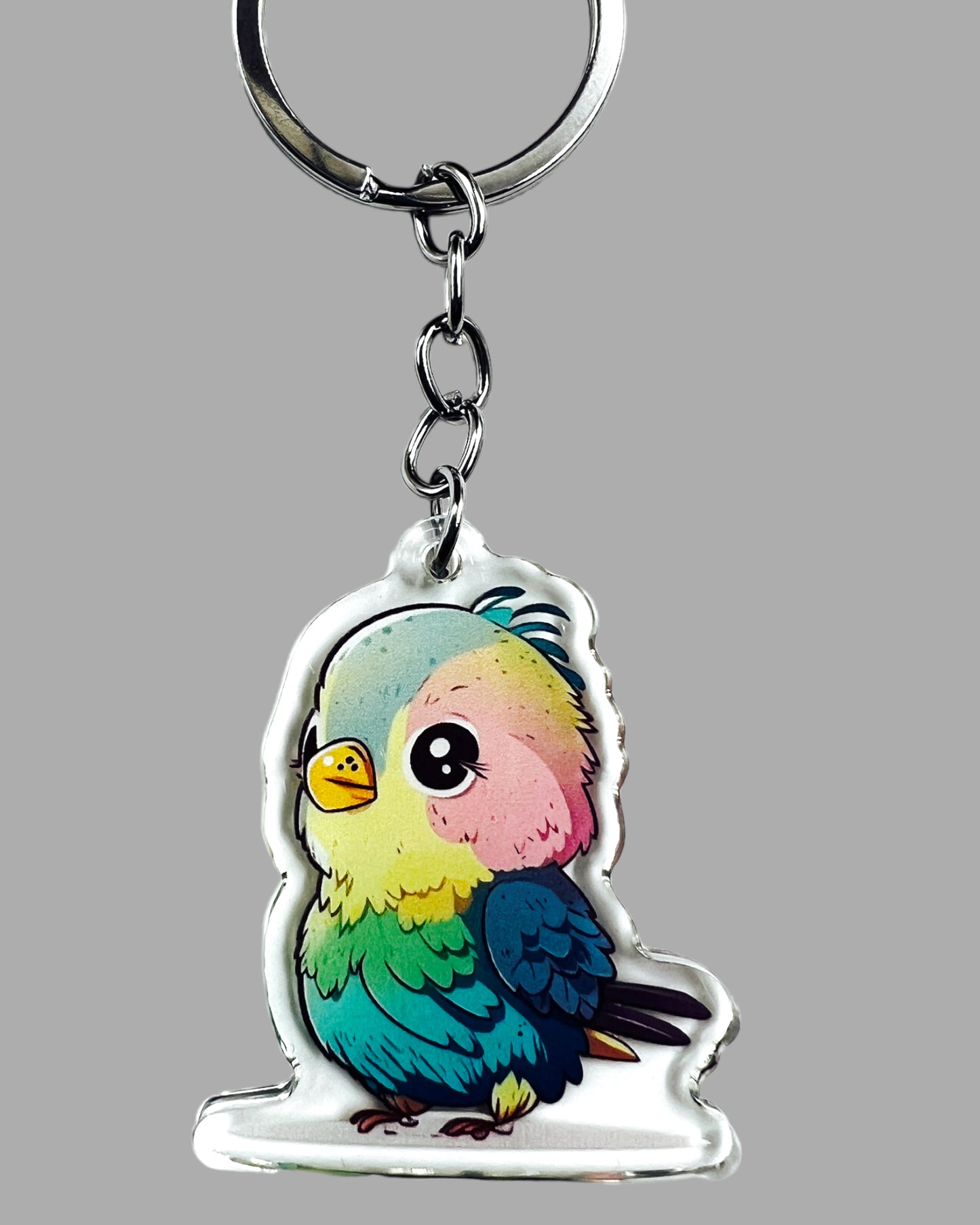 Parrot Acrylic Keychain, Wildlife Cute kawaii memorial ornament, pet portrait charm gift backpack fob, dad car décor, first day of school gift