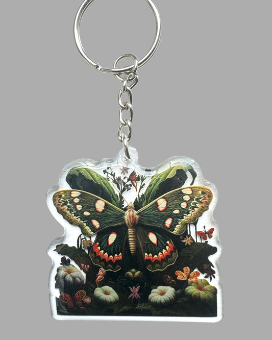 Moth wildlife acrylic keychain, Cute kawaii memorial ornament, pet portrait charm gift  backpack fob, dad car décor, first day of school gift