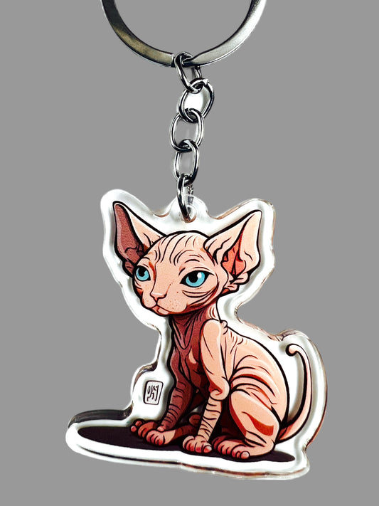 Sphynx Cat Acrylic Keychain, Cute kawaii memorial ornament, pet portrait charm, backpack fob, dad car décor, stocking stuffer, birthday gift