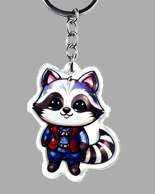 Raccoon Acrylic Keychain, Wildlife Cute kawaii memorial ornament, pet portrait charm, backpack fob, dad car décor, stocking stuffer, birthday gift