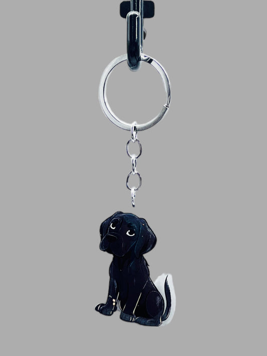 Black Labrador Dog Acrylic keychain, Cute kawaii memorial ornament, pet portrait charm gift  backpack fob, dad car décor, first day of school