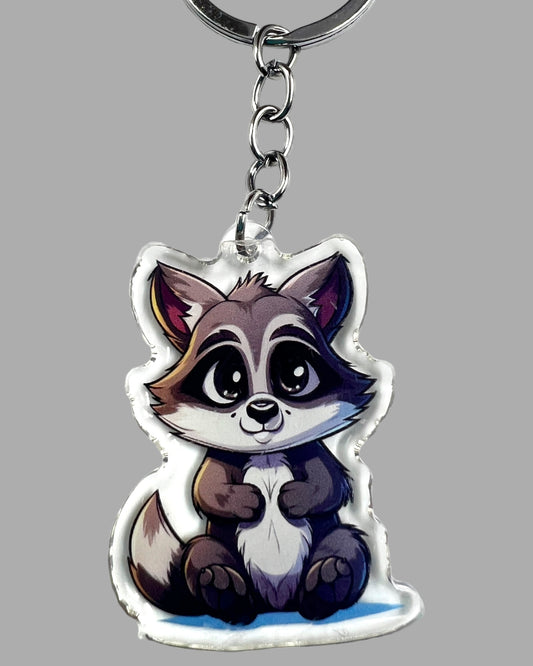 Raccoon Acrylic Keychain, Wildlife Cute kawaii memorial ornament, pet portrait charm, backpack fob, dad car décor, stocking stuffer, birthday gift