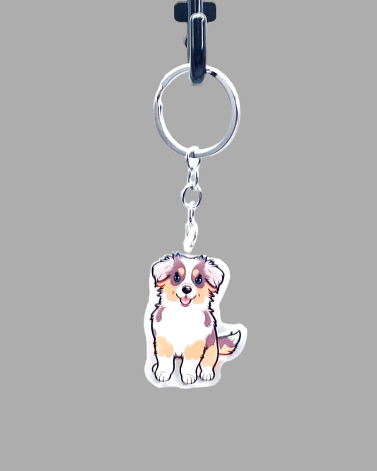 Australian Shepherd Dog Acrylic keychain Cute kawaii animal memorial ornament, pet portrait charm gift  backpack photo fob or dad car décor