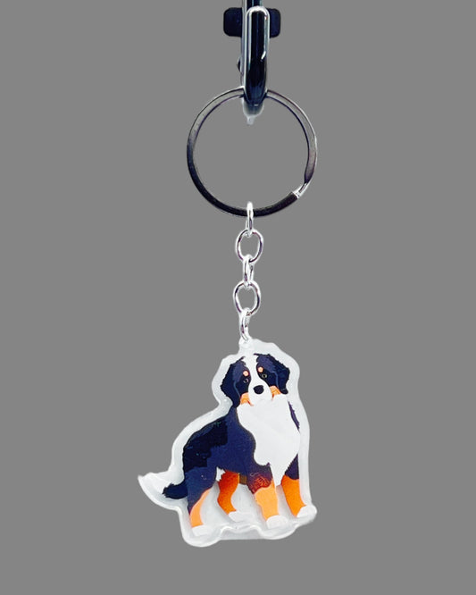 Bernese Mountain Dog Acrylic keychain, Cute kawaii memorial ornament, pet portrait charm gift  backpack fob, dad car décor, first day of school