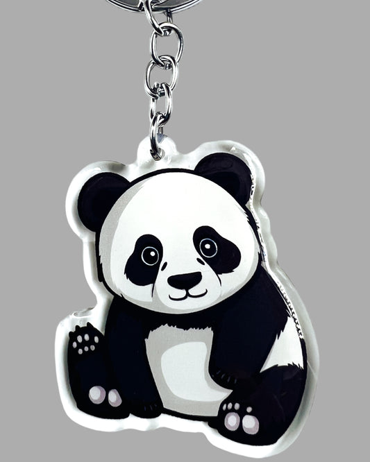 Panda Bear Acrylic Keychain, Wildlife Cute kawaii memorial ornament, pet portrait charm gift backpack fob, dad car décor, first day of school gift