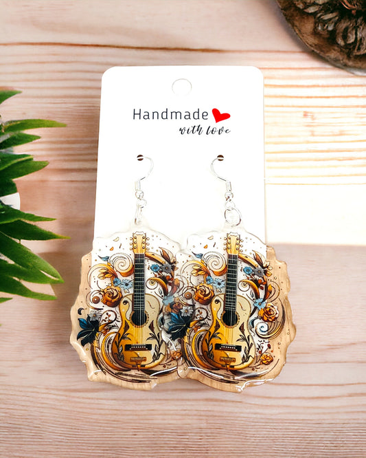 Guitar Musician Acrylic earrings, funky weird earrings, quirky earrings, cool funny earrings, gift for her, birthday gift,  Christmas stocking stuffer