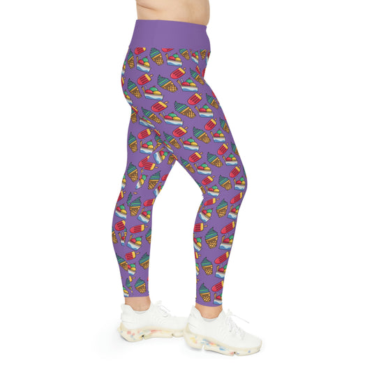 Ice Cream Scoop Cute Summer Plus Size Leggings, One of a Kind Gift - Workout Activewear tights for Mothers Day, Girlfriend